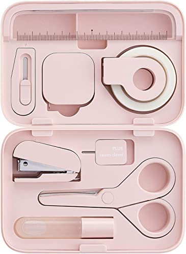 team-demi Plus Stationery Kit Pink (Schere, Hefter, Klebeband, Flüssigkleber, Schneider, Lineal, Maßband, Stift für SIM-Karten-Ersatz) TD-001 30-211 mit Original Stylus Kugelschreiber Touch Pen