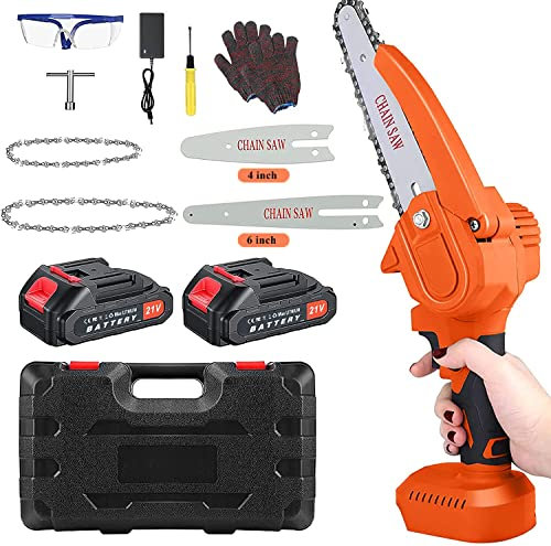 Aoweika Mini Chainsaw 4 inch/6 Inch 2 in 1, Cordless Chainsaw with 2 Battery, Handheld Mini Chainsaw for Tree Branch Wood Cutting