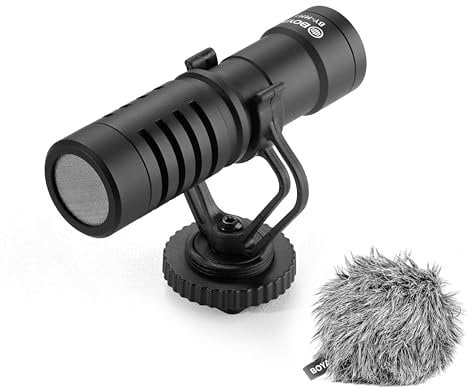 Boya by-MM1 B Schwarz On-Camera Shotgun Mikrofon für Kamera, Smartphones, DSLR, Camcorder, iPhone Nierenkondensatormikrofon ohne Batterie für Vlog Videoaufnahmen