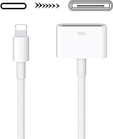 30 Pin to Lightning Adapter, Lightning Cable Adapter, 8-Pin Male to 30-Pin Female Connector Converter with Phone Charger Cable Cord Compatible Phone 14/13/12/11/X/8/7/6/5/4S/4/3/Pad/Pod (White)