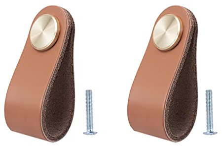 BOOLSFMAM Lot de 2 Poignée Meuble Cuir, Bouton de Portes Placard Poignee Cuir Bouton de Tiroir, Poignee de Meuble Vintage pour Armoires, Commode, Cuisine, Salle de Bain