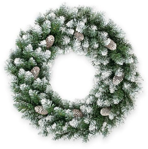 Uten Corona Navidad Grande, 60 cm, con Nieve y 8 Piñas, PVC, Decorar Chimeneas, Puertas, Ventanas