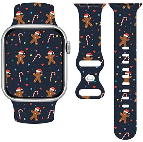 Gingerbread Man Merry Christmas Uhrenarmband Serie 8, kompatibel mit Apple Watch, Xmas Iwatch-Bänder, 42 mm, 44 mm, 45 mm, Gummi-Armbänder, weiches Silikonband, verstellbares Ersatzzubehör für Damen