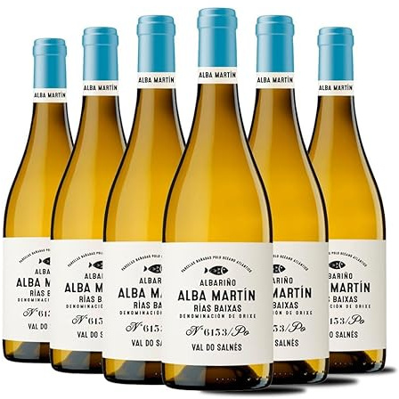 Alba Martin 2022 - Vino Blanco Albariño - Ideal Combinar con Arroces, Sushi, Pescados, Ensaladas,Risotto y Postres - Vino muy Frutal y Suave - Pack 6 Botellas 750ml