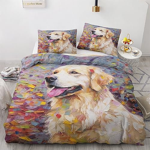 GEDAEUBA Golden Retriever Bettwäsche 135x200 Sommer - Hunde Bettbezug 135 x 200 2er Set, Wendebettwäsche und Kissenbezug 80x80, Weiche & Atmungsaktive Mikrofaser Bettwäsche-Sets mit Reißverschluss