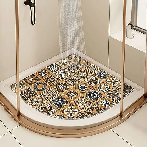 EUPXRHY Tapis AntidéRapant pour Douche, Tapis de Douche Angle, Tapis de Bain Angle avec Trou de Drainage, Tapis pour Douche ou Baignoire,C,80x80cm