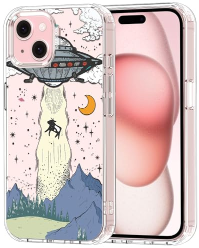 MOSNOVO Hülle für iPhone 15 Plus/iPhone 14 Plus, [2 m Militärschutz] [Anti-Abblätter-Technologie] Transparente stoßfest TPU Stoßfänger Handyhülle mit Design - UFO