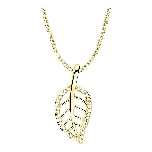 Sofia Milani - Damen Halskette 925 Silber - mit Zirkonia Steinen - Blatt Anhänger