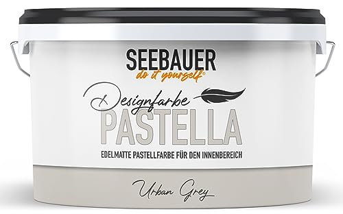 SEEBAUER diy Pastellfarbe PASTELLA Grau 2,5L (Urban Grey) Edelmatte Wandfarbe Grau Beige - Innenfarbe sehr hohe Deckkraft - Matt, Abwaschbar und Tropffrei
