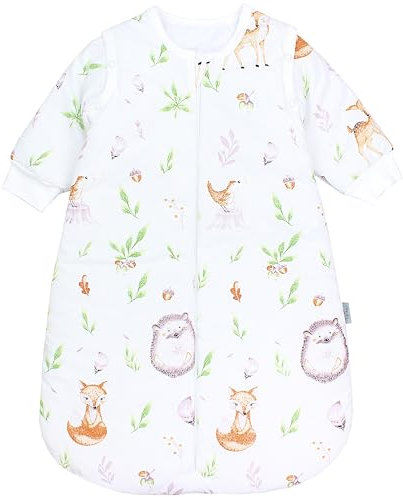 TupTam Schlafsack Baby 2.5 TOG - Ganzjahresschlafsack mit abnehmbaren Ärmeln, OEKO-TEX zertifiziert, Farbe: Waldtiere/Igel/Rehe, Größe: 68-74