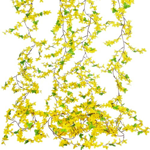 CISDUEO 4Pcs Artificial Flowers Vine Silk Flower Garland Spring Yellow Flowers Artificial Jasmine Vines for Decoration Fake Flower Vine Hanging Ivy for Wall Party Wedding Arch Home Indoor Outdoor