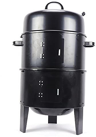 HarBin-Star Räucherofen Ø 40 cmHolzkohlegrill Grilltonne Räucherofen Holz，Smokertonne Tragbar Zerlegbar Smoker mit Deckel Kohlegrill für Grill Außenbereich Camping und Picknick