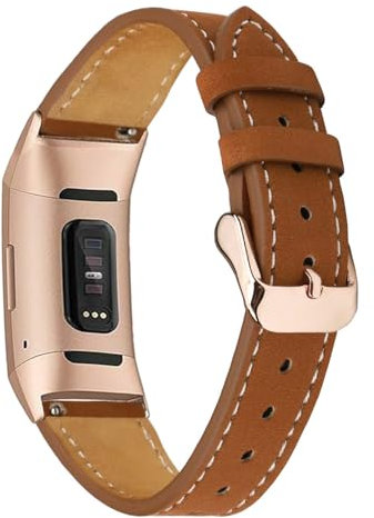 Mtozon Lederarmbänder, kompatibel mit Fitbit Charge 4/Charge 3, Ersatzzubehör, Armband für Damen und Herren, mattes Braun