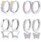 ALEXCRAFT Silber 925 Ohrringe Bunte Creolen Set, Kleine Silber 925 Creolen Zirkon Rosa Glänz Ohrringe mit Anhänge Herz Schmetterling, Bunte Sterling Silber Huggie Creolen Kleine Ohrringe Damen Frauen