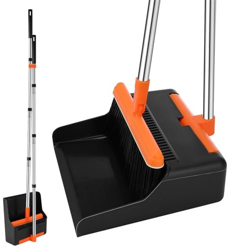 Rubessia Escoba y Recogedor Plegable, Recogedor Plegable de Pie y Escoba con Giratorio de 180 Grados Cabeza para el Barrido de Limpieza del Hogar (Azul)