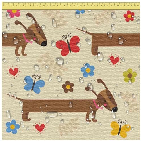 DreamRoots Segeltuch Wasserdicht - Polsterstoff Meterware 160 cm breit - Wasserabweisender Stoff 220 g/m2 600D - Markisenstoff Wasserdicht Meterware Dachshund 1M