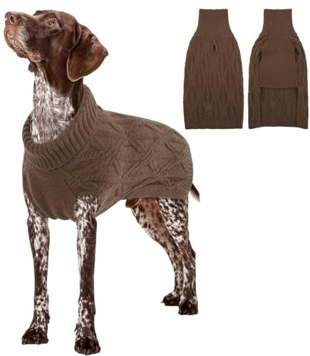 Katze Hunde Pullover, Winter Warme Hunde Jacke Weste Stricken Sweater für Hunde Gestrickt Häkeln Warme Hund Mantel Winterkleidung Hundepullover Große Hund(Braun, XL)