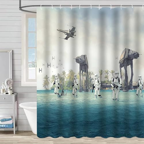 FAIRYGATE Wet Room Shower Curtain Beach Shower Curtains Waterproof Bathroom Bathtub Anti-Mildew Polyester Fabric Bathroom Shower Curtain With Hooks 180X180Cm B8527