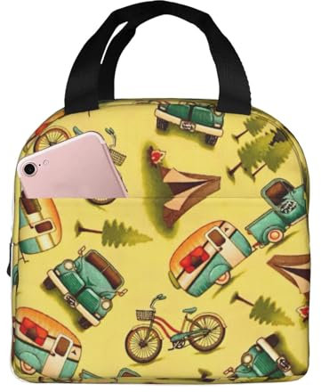YQTGBCED Lonchera con estampado de coche y bicicleta para adultos, bolsa de almuerzo aislada multifuncional para comidas frescas cada vez