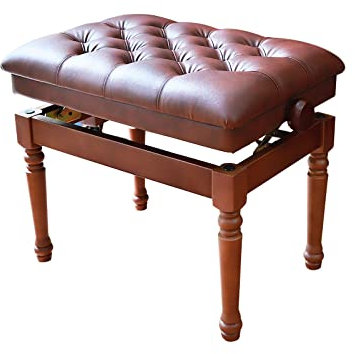 CAFIEDR Klavierhocker, höhenverstellbar, Klavierbank, Klavierhocker aus Holz mit weichem Lederkissen, 60 x 40 x 50–60 cm, für Kinder und Erwachsene zum Üben und Auftreten