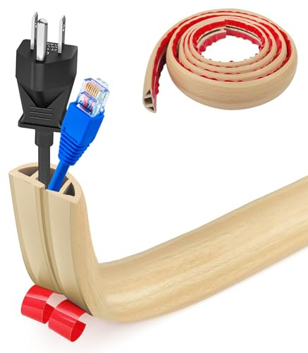 Flexibler Klein Kabelkanal,Selbstklebend Boden Kabelbrücke,3.0Mx3cm Flexibler Kabelabdeckung Kabelschutz Kabelschacht Leicht zu Schneiden Montage für alle Netzkabel Haus,Büro,Lager(Weißeiche Maserung)