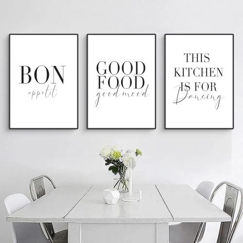 Ueiwffzo 3er Set Poster Set Minimalist Bilder Moderne Wandbilder, Schwarz Weiß Posters Leinwand Bilder, Wanddeko Deko für Wohnzimmer Küche Restaurant, Ohne Rahmen (50x70cm)