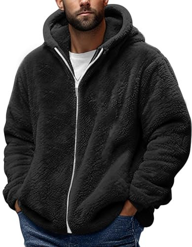 Teddy Jacket Mens Fleece Fuzzy Sherpa Hoodies Long Sleeve Zip Up Winter Fleece Warm Coat Fluffy Jackets Thick Plush Comfy Cosy Hoodie Jackets thermal Long Sleeve Hooded Jacket Cardigan Outerwear