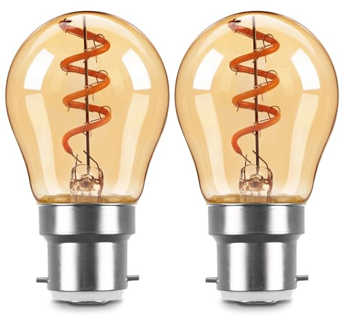 Genixgreen Vintage B22 Bayonet Light Bulbs,G45 3W LED Golf Ball BC Bulb | Globe Filament Decorative Spiral Bulb Warm White 2200K,Non-Dimmable,2 Pack