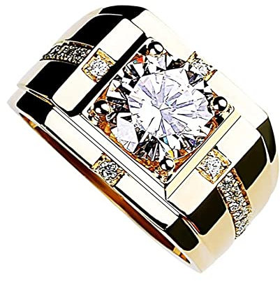 JIANGML Gold Diamantring Iced Out,Herren 18 Karat Echt Vergoldet/Platin überzogen Weißgold Ring Größe Einstellbar mit KOSTENLOSE Geschenkbox
