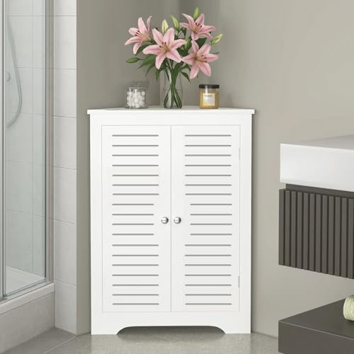 AOJEZOR Armoire de rangement d'angle de salle de bain, petite étagère d'angle avec portes