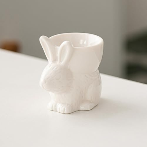 Coquetier de Pâques en céramique en forme de lapin, en porcelaine colorée pour œufs à la coque, décoration d'intérieur, table de petit déjeuner, ustensiles de cuisine, support de lapin (blanc)