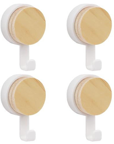 Vookkp 4 Piezas Ganchos Percheros de Madera, Ganchos de Madera Autoadhesivos Natural, Ganchos de Decoración Ganchos de Madera Circular para Abrigos, Sombreros, Bolsos