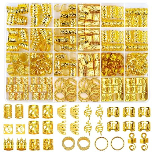 JSTHHTT 290 Pièces Bijoux Cheveux Tresse Doré, Pinces à Cheveux en Spirale Bijoux, Accessoires Pour Dreadlocks, Différents Styles de Mode, pour Décorer les Cheveux des Hommes et les Femmes