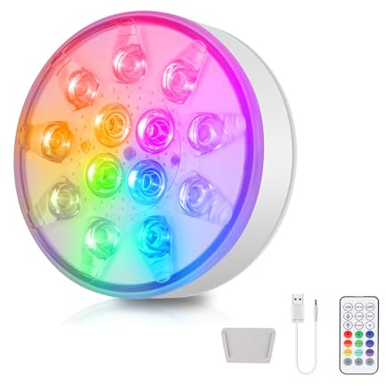 1 Stück LED Poolbeleuchtung Unterwasser Wiederaufladbare, Unterwasser Licht mit Fernbedienung, IP68 Wasserdichte Teichbeleuchtung, Für Pool, Springbrunnen, Teiche, Aquarien, Hochzeiten, 16 Farben