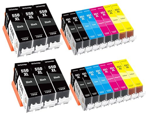kamo PGI-550XL CLI-551XL (22er-Pack) Multipack Druckerpatronen Kompatibel mit Canon 550 551 XL - für Pixma iP7250, MX925, MG6650, iP8750