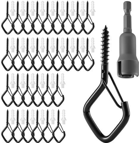 BUCOMTU 30 Stück Edelstahl Schraubhaken mit Sicherung, Schwarz Schraubhaken,Haken Zum Schrauben,Screw Hook,Versatile Haken für Feenluchten, Pflanzenkorbe und Wanddekorationen