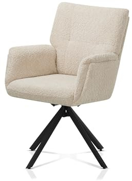KHG Esszimmerstuhl Drehbarer Polsterstuhl mit Armlehnen - Bouclé Stoff | weiche Polsterung, 360° drehbar, stabiles Metallgestell bis 120 kg belastbar, Eiche, Armlehnstuhl beige, für den Alltag