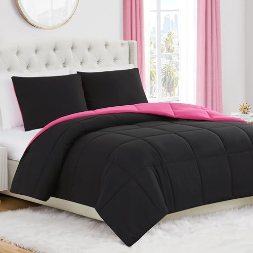 Juicy Couture Wende-Bettwäsche-Set, Boxstich, 3-teilig, Full/Queen - Hot Pink/Schwarz - Glam Bettwäsche-Set
