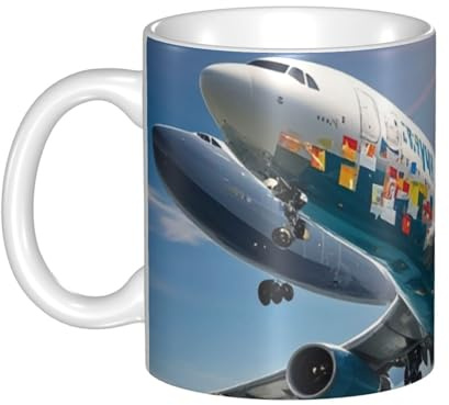 GJHKSSVB Tazza da caffè da 325 ml con manico, tazza da tè in ceramica con aeroplano, tazza da caffè per uomo e donna ufficio lavoro