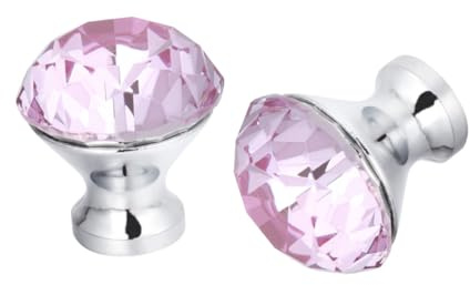 SOPOTUTU 2pcs Pink Crystal Glass Knob Handles Diamond Door Pulls for Cabinet Drawer Wardrobe Furniture Hardware Decorative Single Hole
