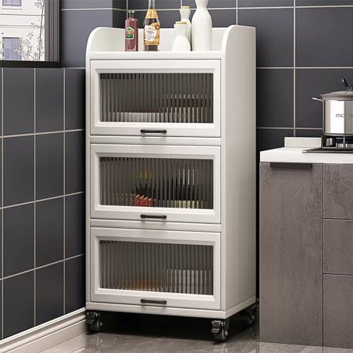 DUANHOZ Support pour Micro-Ondes avec roulettes - Meuble de Rangement de Cuisine en Bois, Grille de Four à Micro-Ondes Autonome, Buffet à Portes rabattables pour Cuisine et Salle
