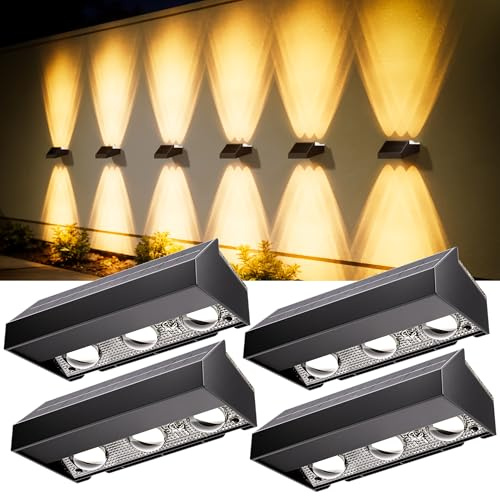 Quntis Solar UP and Down Fence Lights Outdoor 12 RGB Modes, 4Pack 6LED