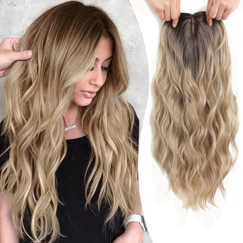 Ms Taj haartopper Haarteile für Damen 50cm Dirty Blonde with Dark Root | Haarveränderung: Mehr Volumen und Länge, dünner werdendes Haar retten, zurückweichender Haaransatz, tägliche Party-Treffen