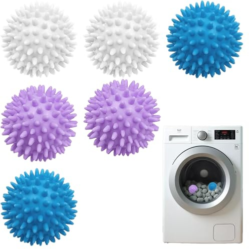 Trocknerbälle,6 Stück Wäschebälle Für Waschmaschine,Trocknerbälle Für Daunenjacken,Wiederverwendbare Dryer Balls,Waschball Für Waschmaschine,Trockner Bälle Für Heim Kleidung(Blau, Weiß, Lila)