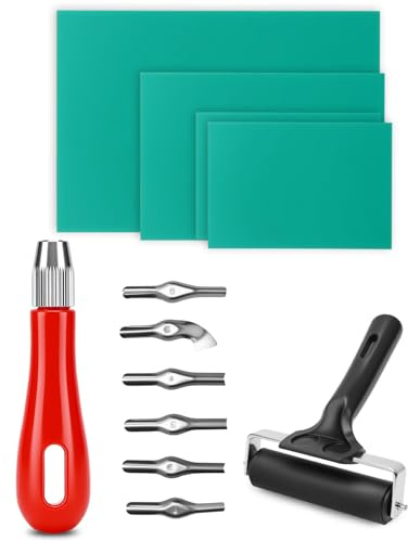 ZaKaBox Lino Printing Kit - for Block Printing, Card Making & DIY Crafts | Lino Cutting Tools - Linoleum Cutter with 6 Blades, Lino Roller & 4 Lino Sheets (A4 + A5 + 2xA6) - No Ink