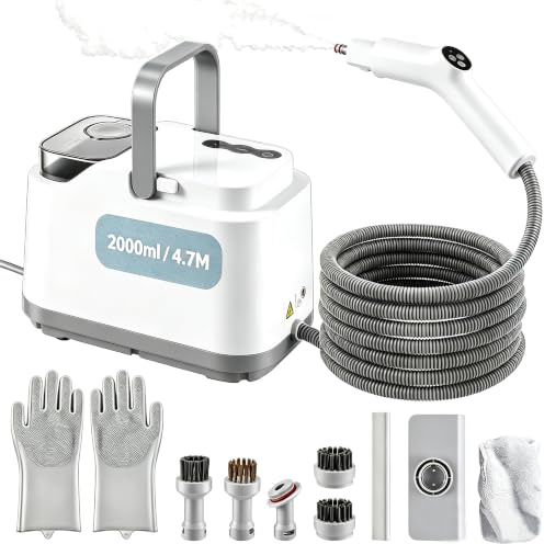 Limpiador a Vapor Portátil 1500W 4 Bar Maquina de Limpieza a Vapor, Calentamiento 10s,Depósito 2L,Cable 4.7M, Vaporeta Limpieza Hogar Steam Cleaner Limpiador a Vapor de Mano para Cocina Coche Ventanas