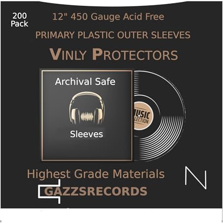 GAZZSRECORDS 200 Pack 12 Inch Outer Vinyl Record Sleeves, 450g Gauge, Acid Free, UV & Sunlight Resistant, Fits Singles & Gatefolds, Polyethylene (PE), Clear, 12 x 12.5 Inches