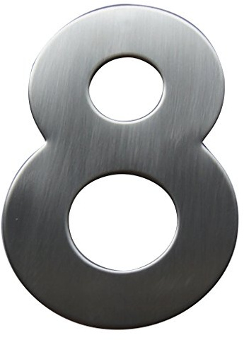 Alpertec Hausnummer 8 Edelstahl satiniert inklusive Schrauben und Dübeln, Höhe 120 mm, 35150081K1