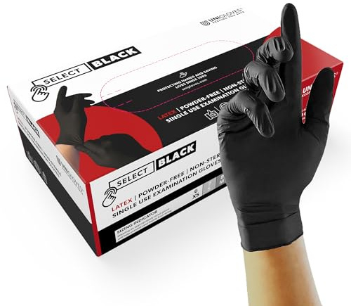UNIGLOVES - Robuster SELECT® BLACK Latexhandschuh | Puderfrei & lebensmittelecht | Schwarze Einweghandschuhe zum Kochen, Tätowieren uvm. | 100 Stück | Einmalhandschuh