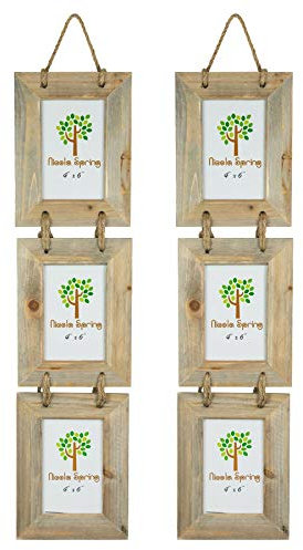 Nicola Spring Hanging 3-Photo Frame - Fits Photo Size 4 x 6 (10 x 15cm) - Pack of 2 - Rustic Natural Wooden Picture Frame Wall Mounted Portrait Orientation Rope Hanging Certificate Poster